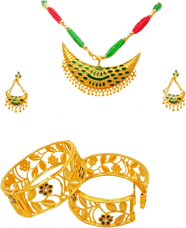 Assamese_Traditional_Combo_Red_Green_Jewellery_Set_For_Women